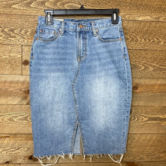 Marine Layer Celine Pencil Midi Skirt Blue Cotton Denim Size 4 - Picture 5 of 9